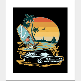 Let's Live, Hello Summer Vaction Adventure Cool Muscle Car lover Hot Road, Racing Vintage 70s Fast Car Rally Racing Lover Gifts Posters and Art